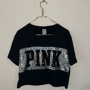 PINK VS Bling crop tee with sequins black and silver blinged out Y2K inspired